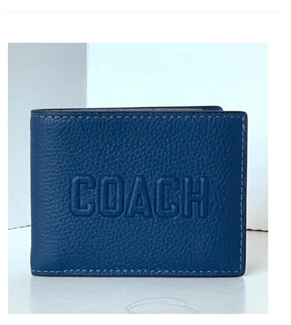 Coach CZ062 Mens Deep Blue Pebbled Leather Billfold Wallet